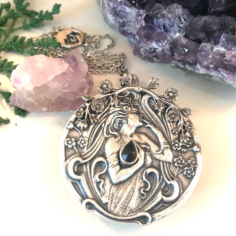 Freya Locket Necklace Gemstone Iolite Blue Silver